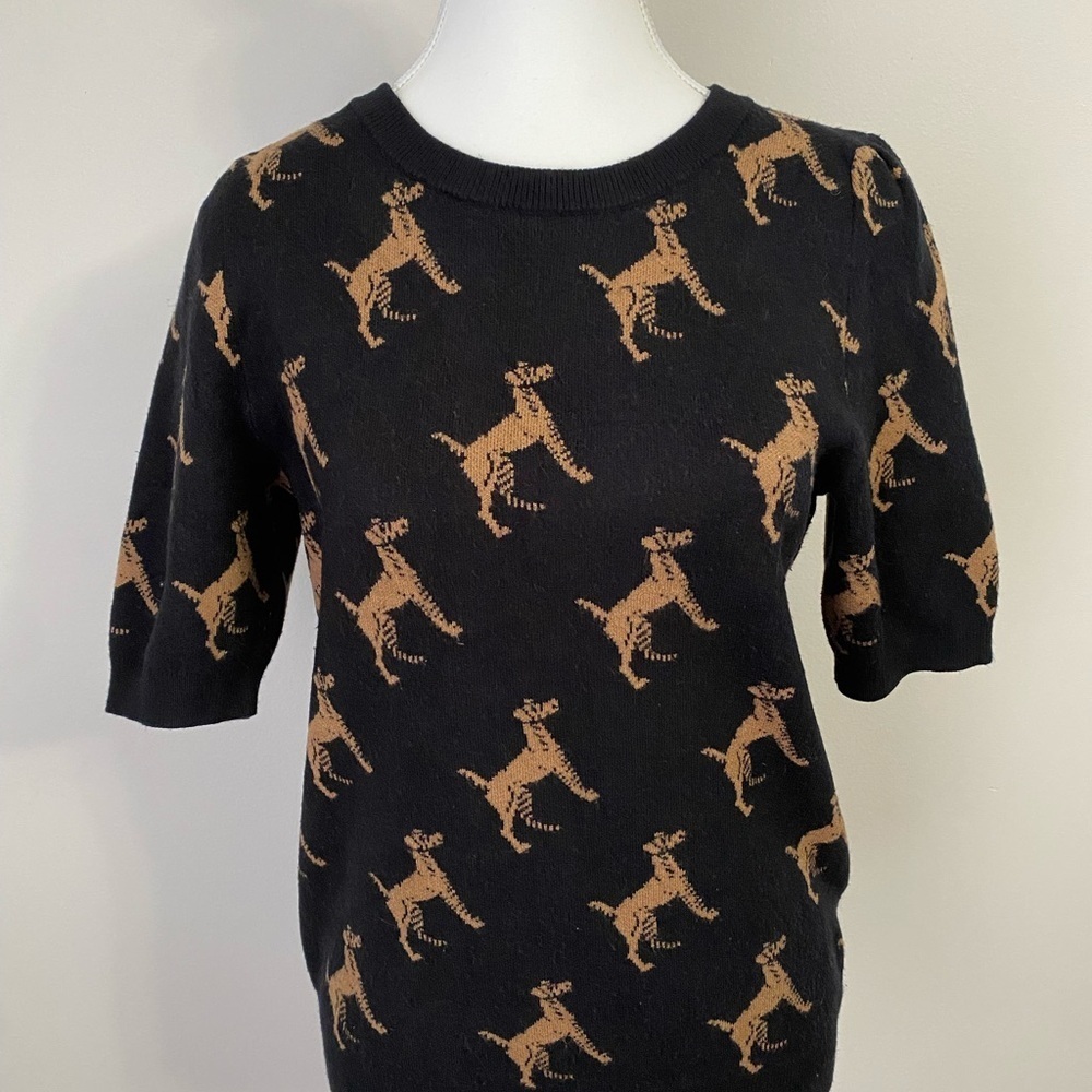 Maeve Anthropologie Black and Tan Dog Pattern Sweater Small